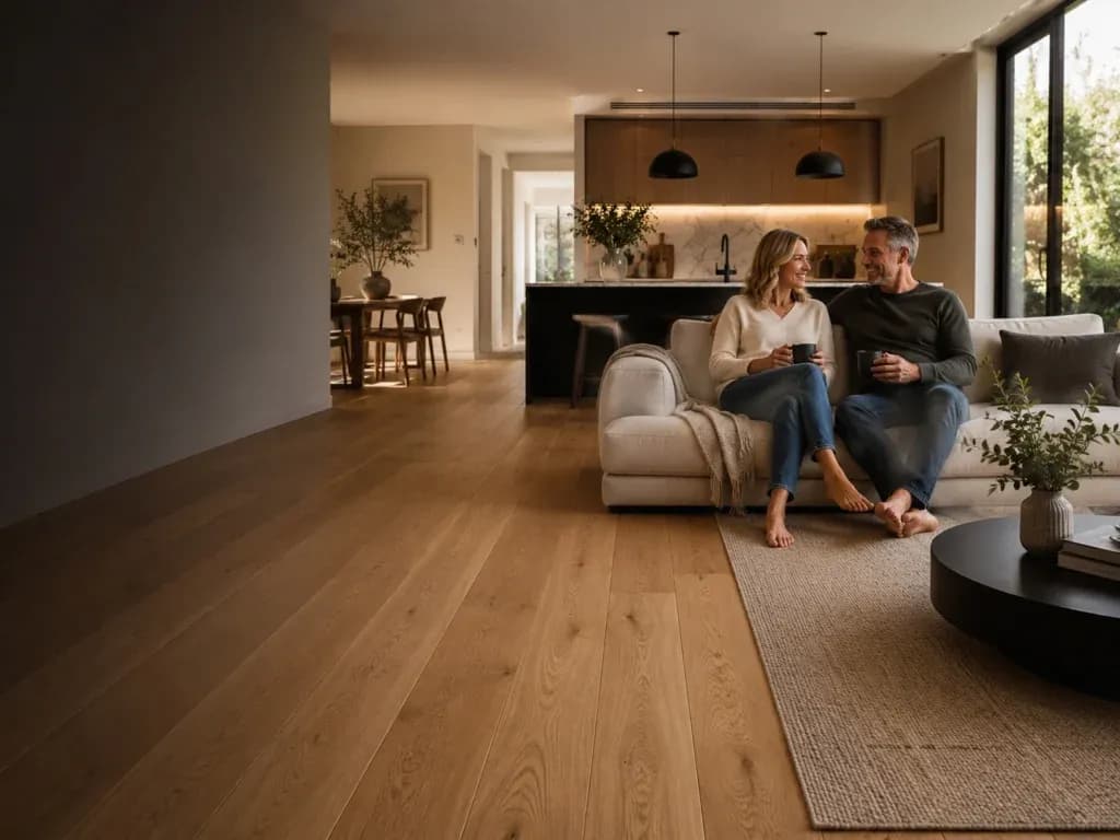 Couple enjoying their new flooring at home