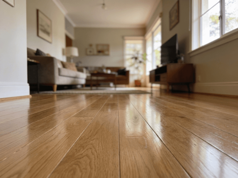 The same living room after new flooring was installed